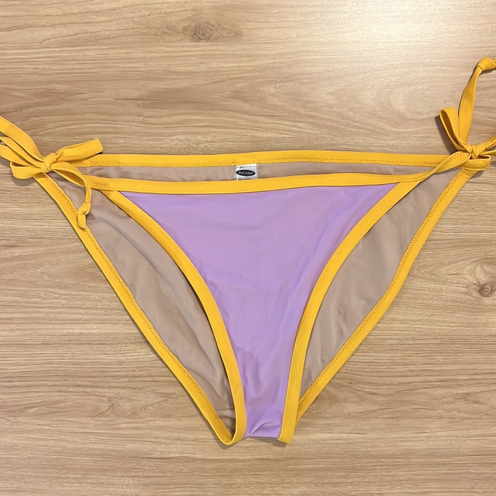 Purple and yellow cheeky bikini bottoms